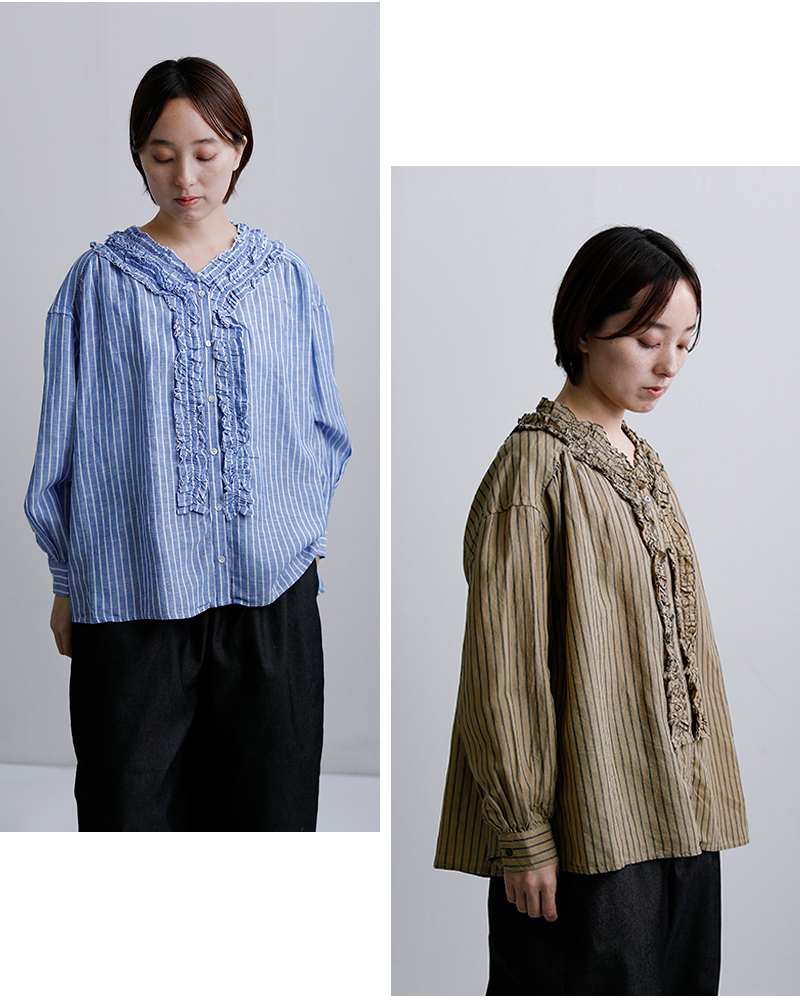 tumugu(ツムグ)ストライプフリルブラウスtb26101-b