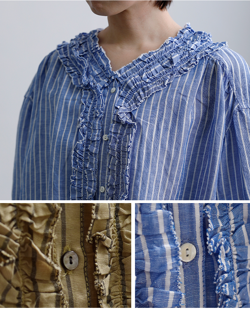 tumugu(ツムグ)ストライプフリルブラウスtb26101-b