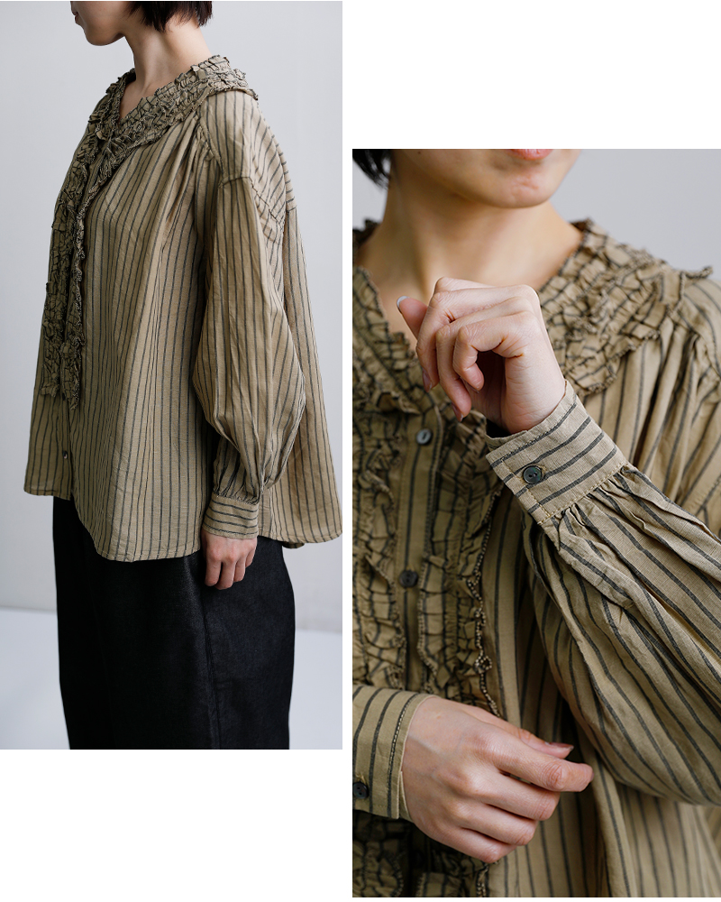 tumugu(ツムグ)ストライプフリルブラウスtb26101-b