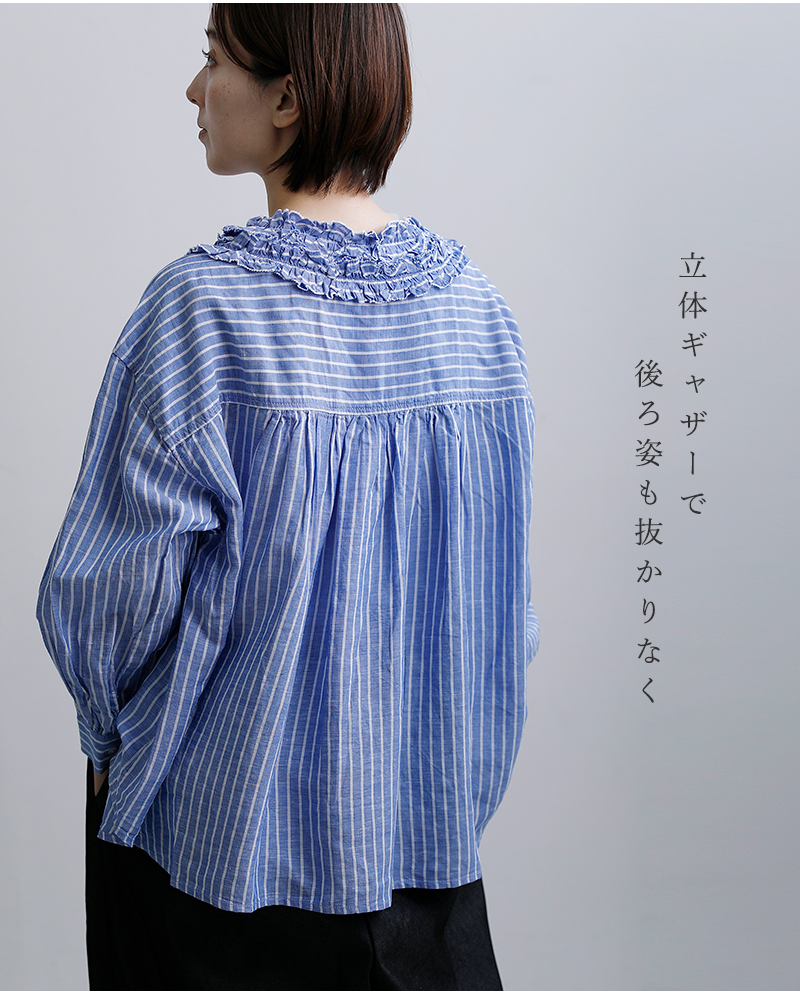 tumugu(ツムグ)ストライプフリルブラウスtb26101-b