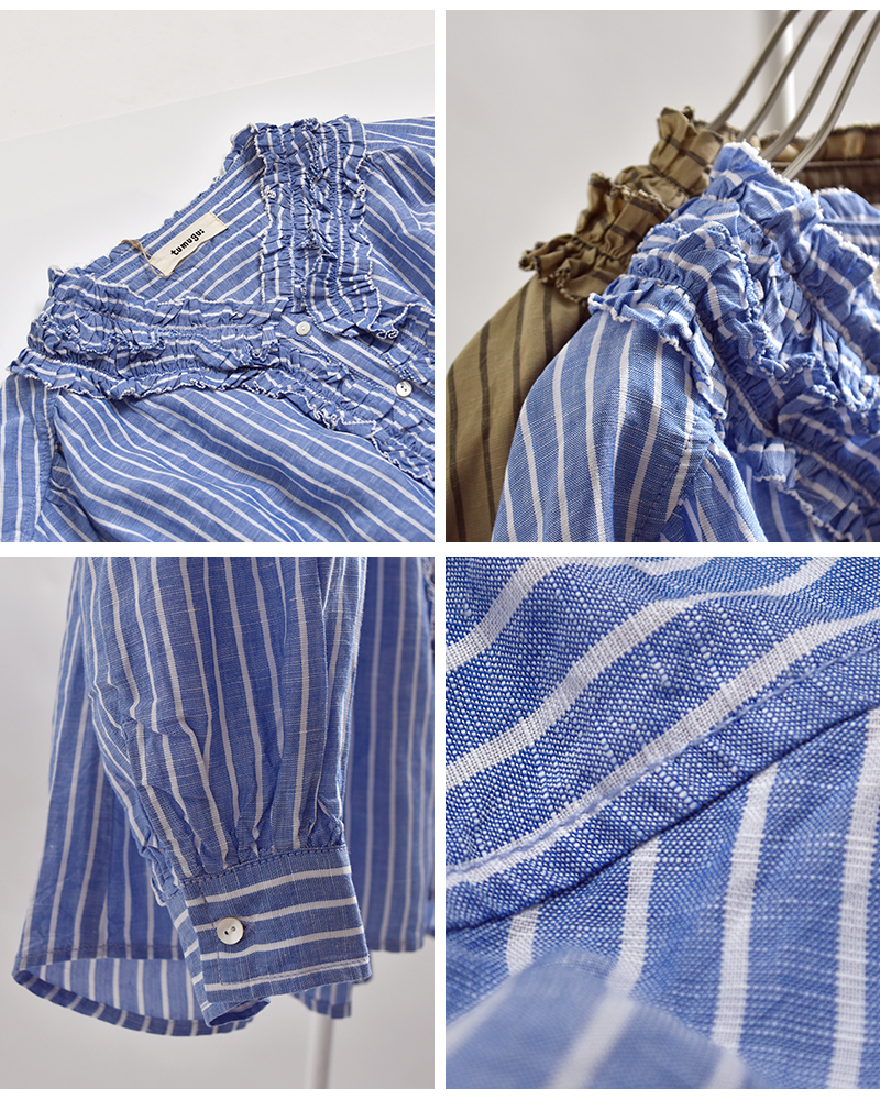 tumugu(ツムグ)ストライプフリルブラウスtb26101-b