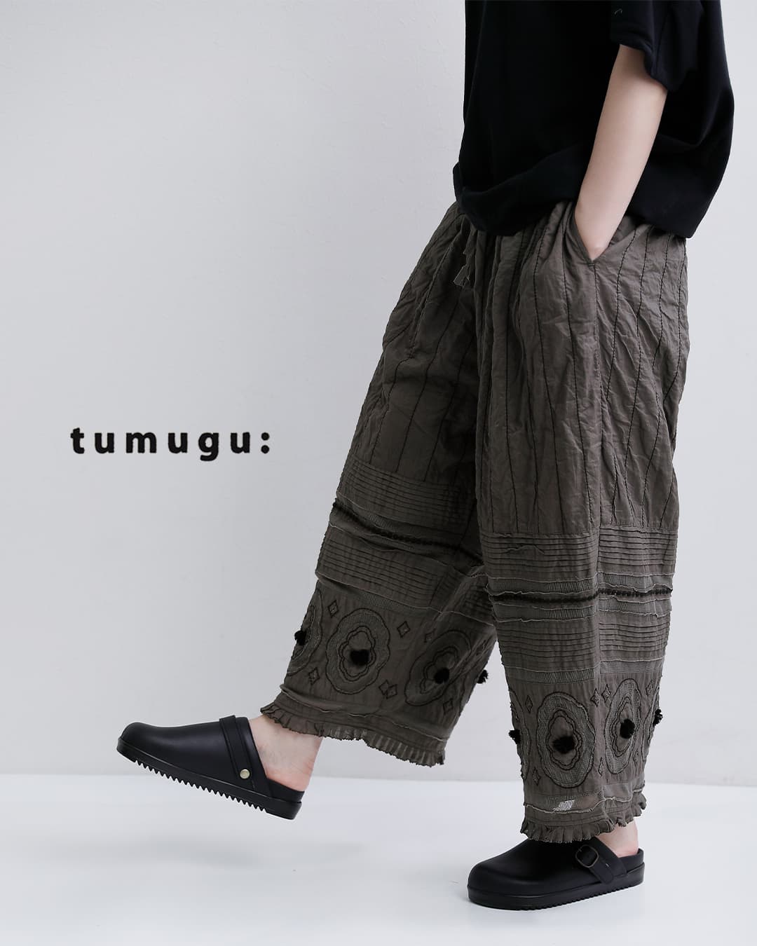 tumugu ツムグ キャンブリック コットンメッシュ パンツ tb26119
