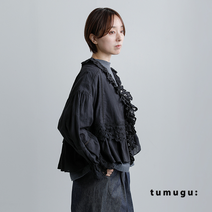tumugu(ツムグ)コットン リネン キャンバス バテンレース ブラウス tb26121