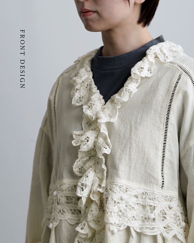 tumugu(ツムグ)コットン リネン キャンバス バテンレース ブラウス tb26121