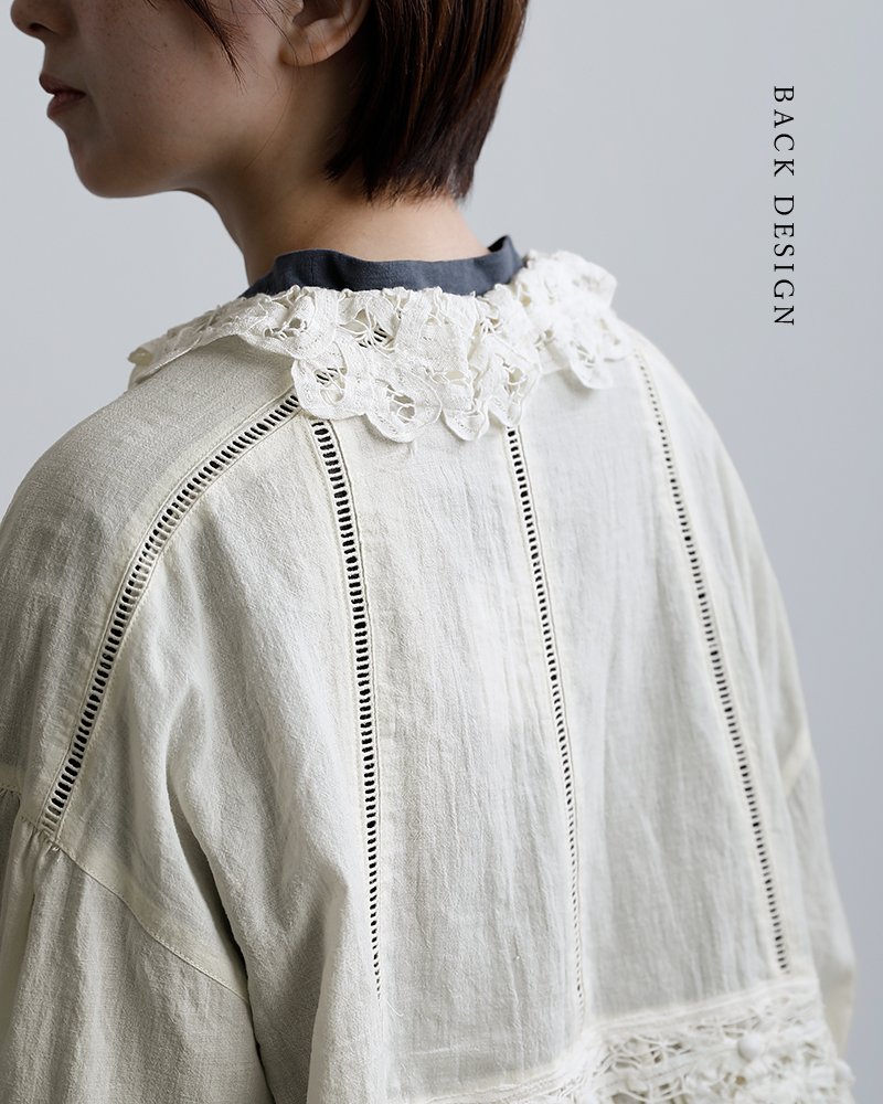 tumugu(ツムグ)コットン リネン キャンバス バテンレース ブラウス tb26121