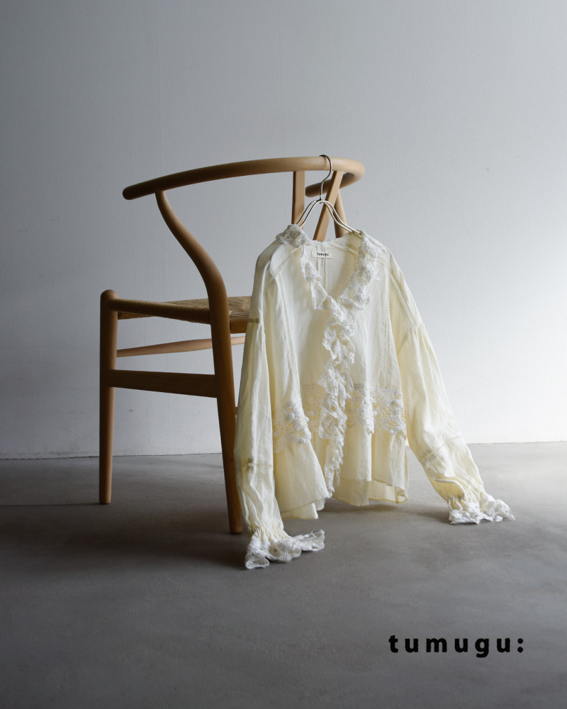 tumugu(ツムグ)コットン リネン キャンバス バテンレース ブラウス tb26121