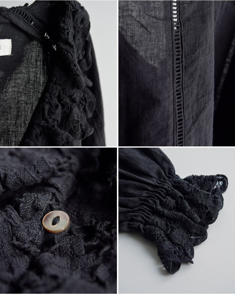 tumugu(ツムグ)コットン リネン キャンバス バテンレース ブラウス tb26121