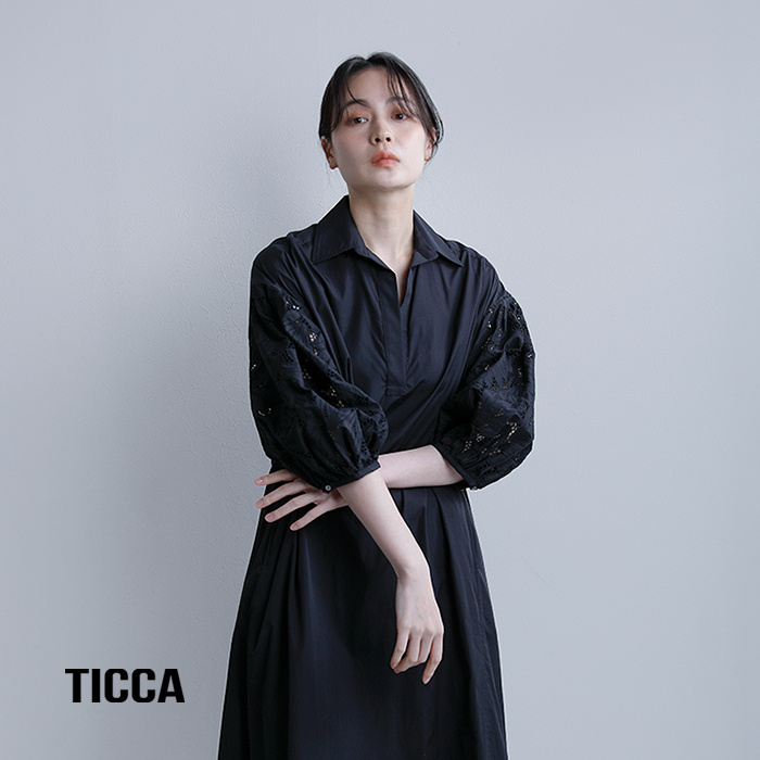 TICCA(ティッカ)コットンフラワーレースパフスリーブワンピースtbfs-134