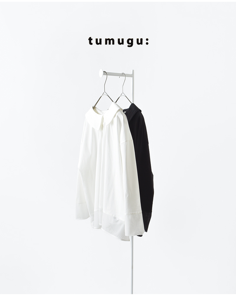 tumugu(ツムグ)コンパクト天竺ソフトチュール襟付きプルオーバーtc25414