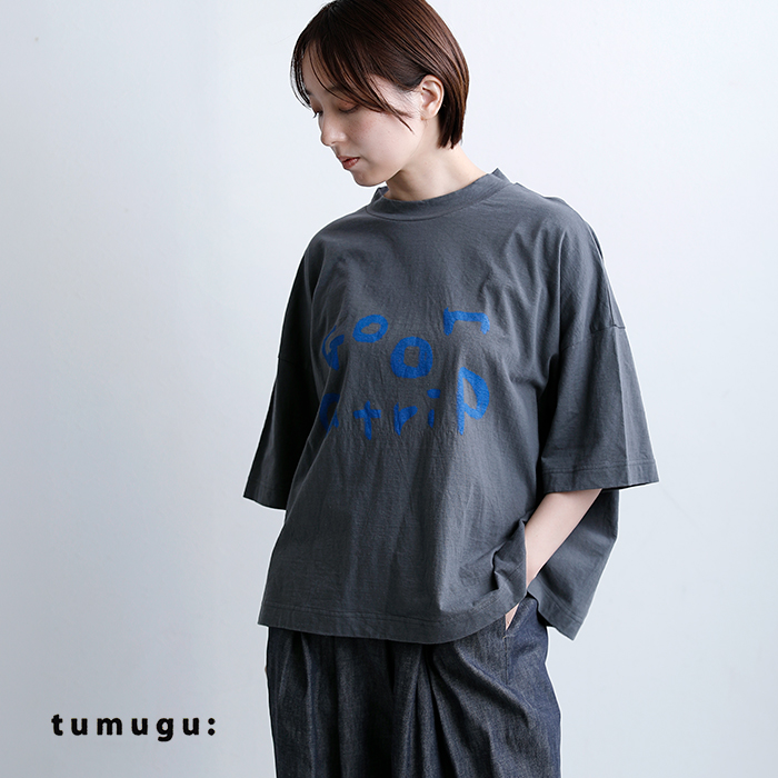 tumuguコットン ラフィ天竺 プリント Tシャツ tc26103