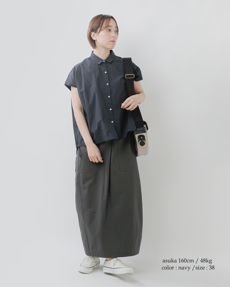 nicholson&nicholsonウォッシュドコットン バックギャザー ショートスリーブ ブラウス “TENDER” tender-w