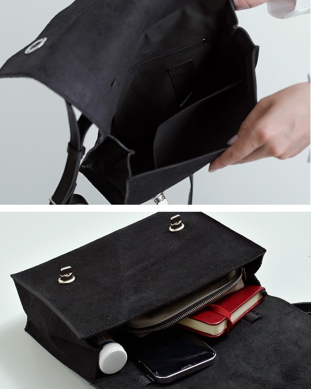 POMTATAカウレザースエード スクエア フラップショルダーバッグ TOGO SHOULDER BAG