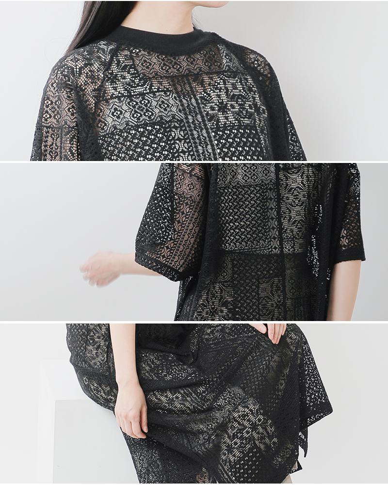 tissu(ティシュ)パッチワークレーススリットワンピース