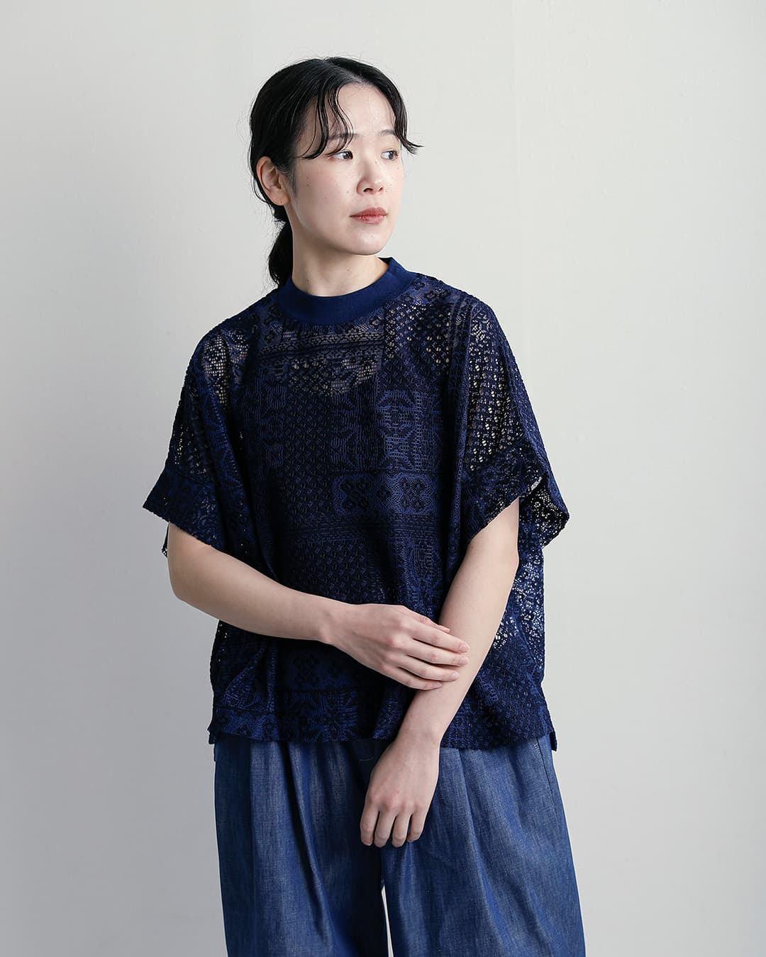 tissuパッチワークレース モックネック ドルマン Tシャツ ts260ct088