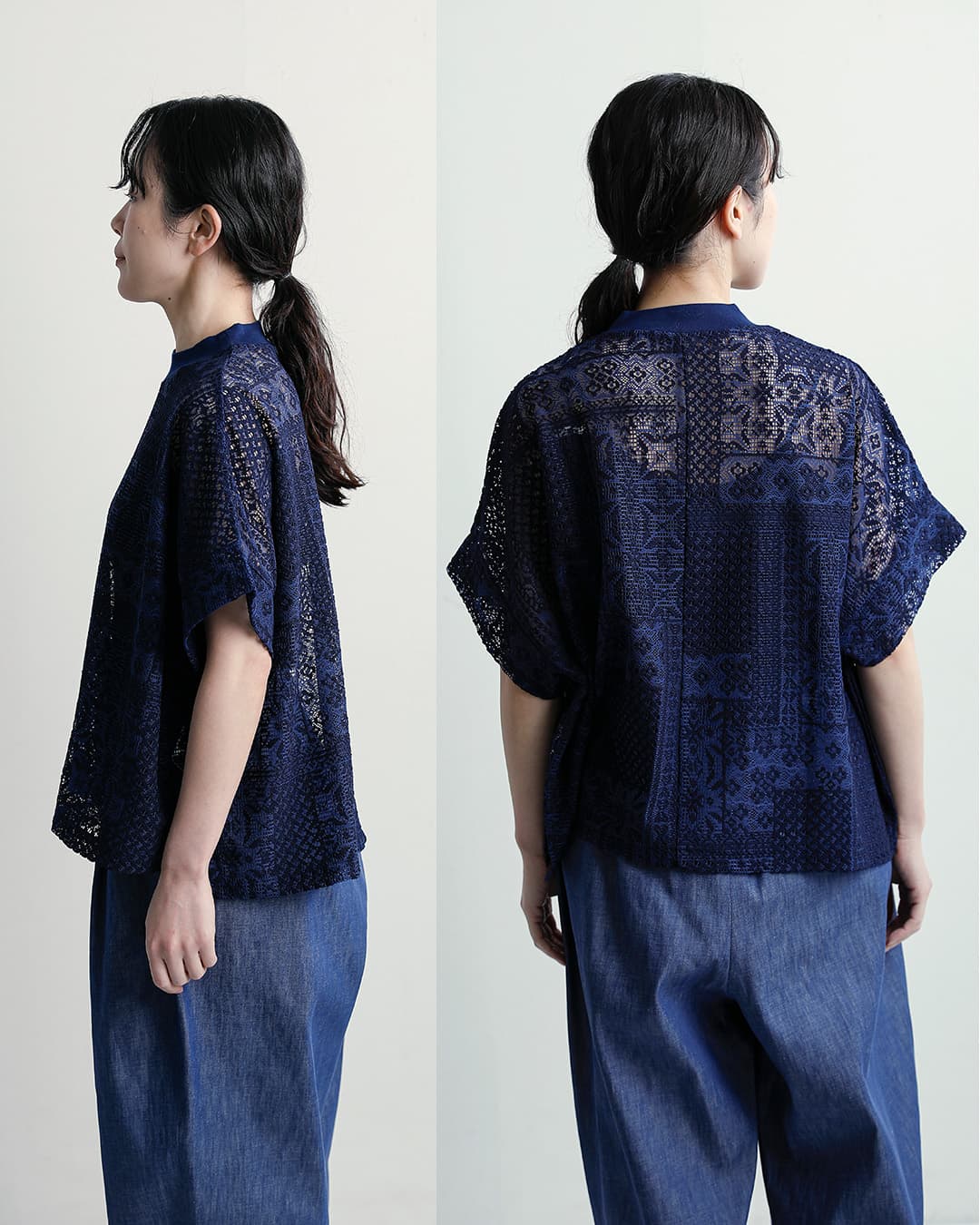 tissuパッチワークレース モックネック ドルマン Tシャツ ts260ct088