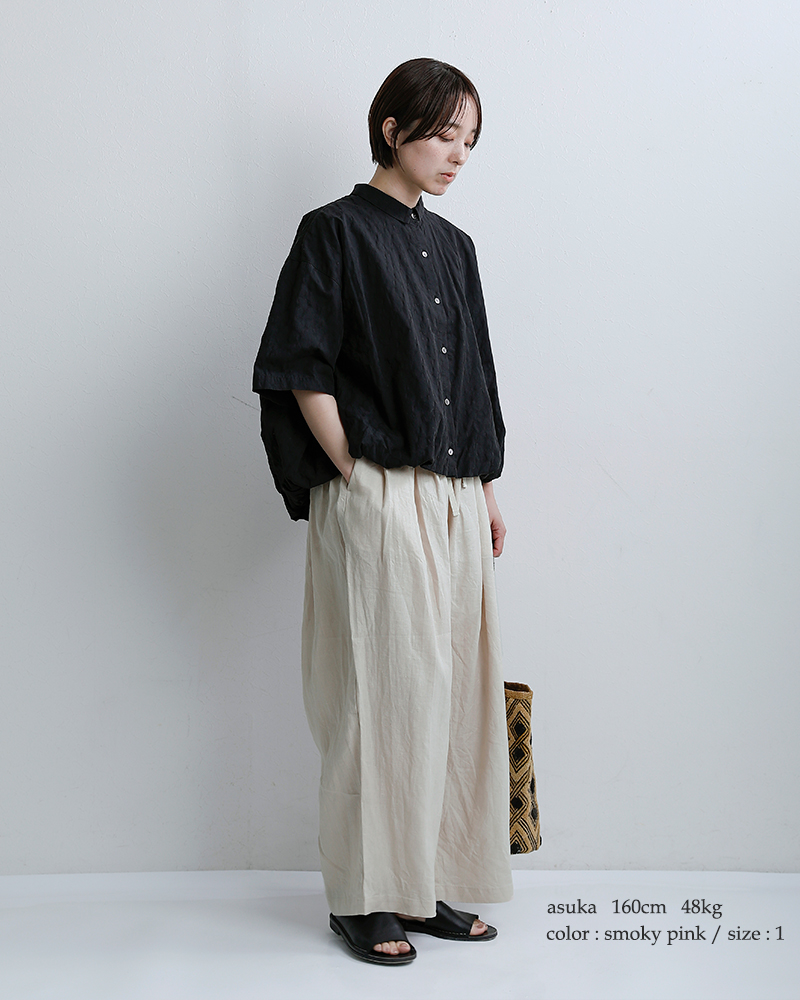 tissu(ティシュ)フレンチリネン/東炊きストライプギャザータックパンツts260pt074