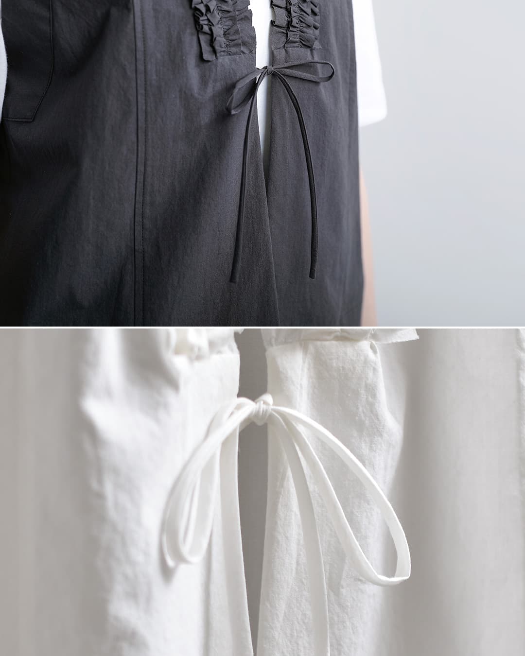 U PHORICA近江晒コットン Vネック フリル ジレ u24-12688-61