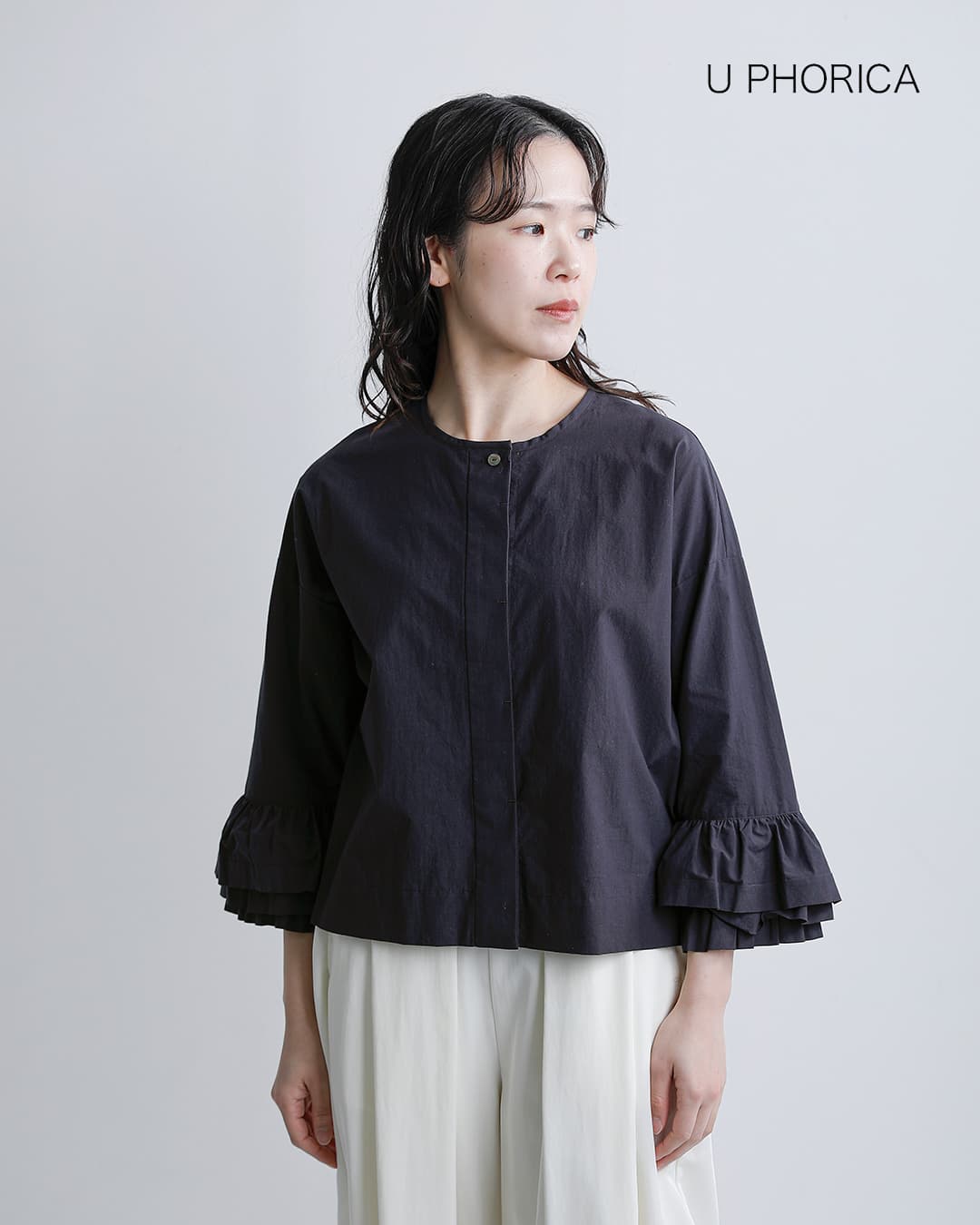 U PHORICA近江晒コットン ティアードフリル ブラウス u24-12888-61