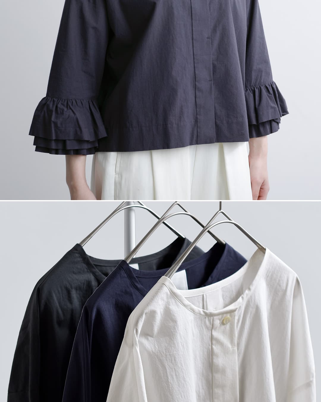 U PHORICA近江晒コットン ティアードフリル ブラウス u24-12888-61