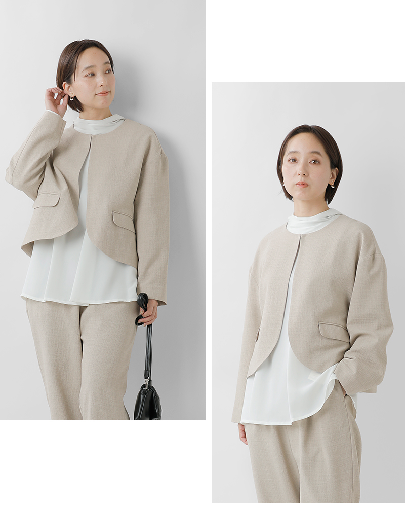 un cinq(アンサンク)クレープノーカラージャケットu26-10