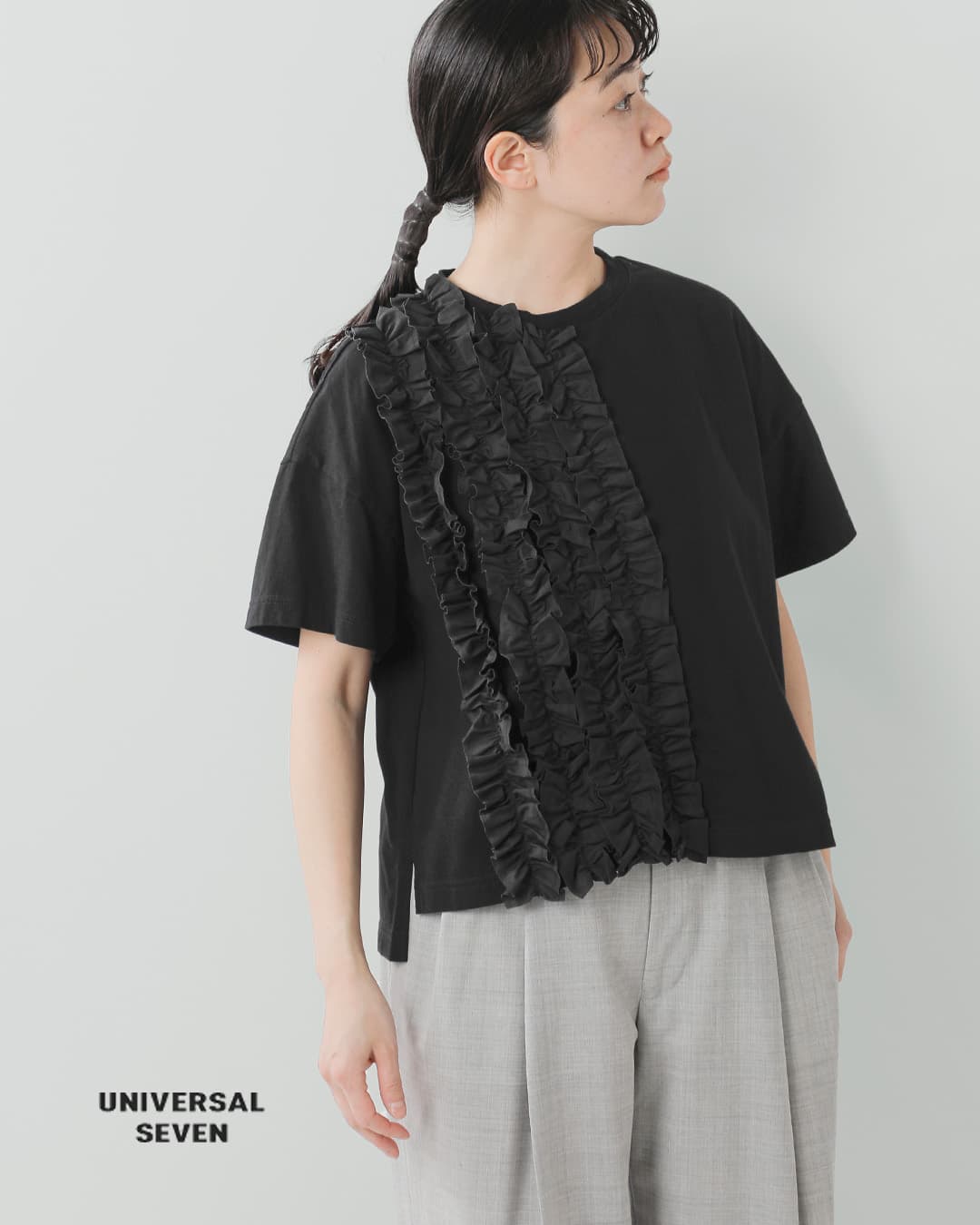 universal sevenコットン クラシック天竺 フリル Tシャツ us251ct023