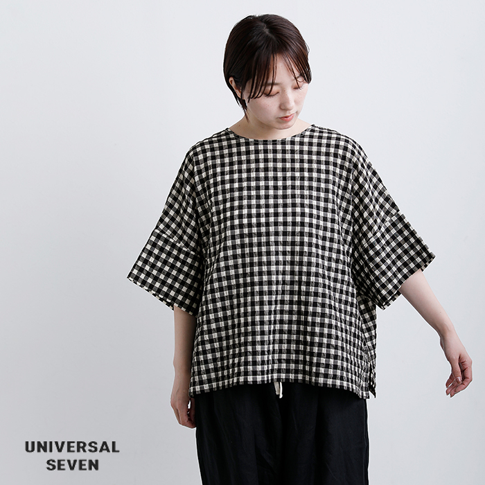 universal seven(ユニヴァーサルセブン)シースルーギンガム2wayワイドブラウスus253bl025