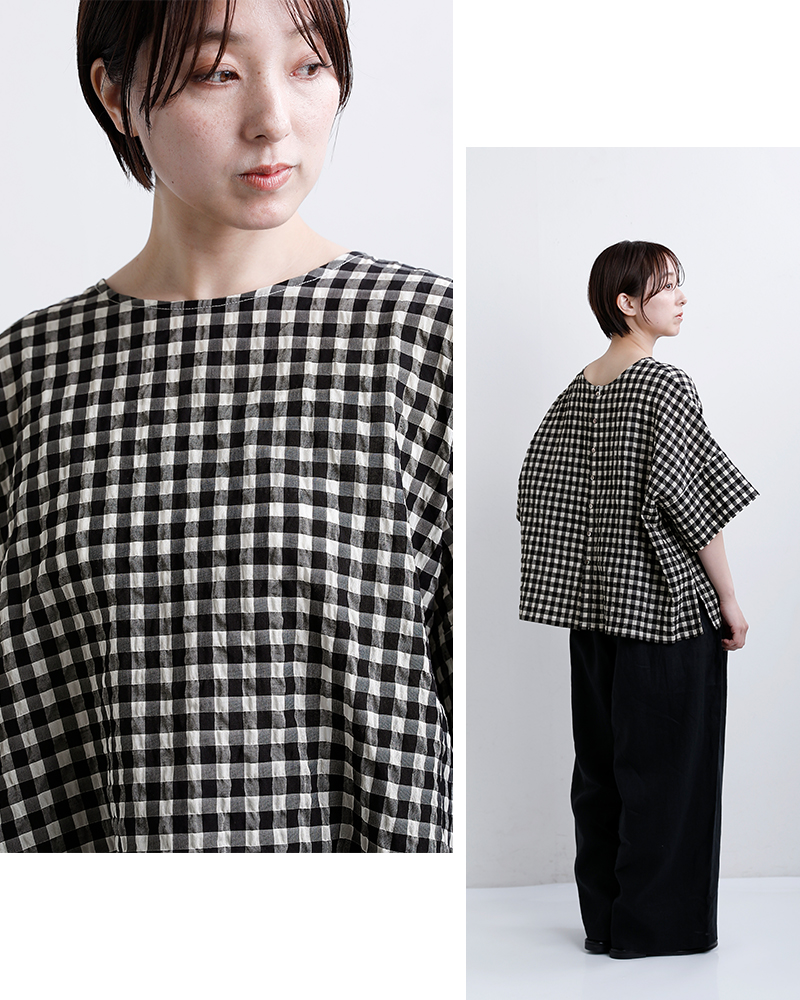 universal seven(ユニヴァーサルセブン)シースルーギンガム2wayワイドブラウスus253bl025