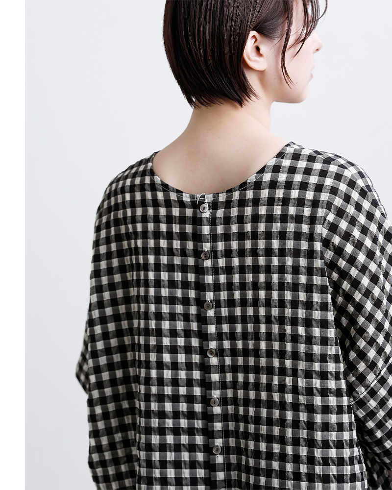 universal seven(ユニヴァーサルセブン)シースルーギンガム2wayワイドブラウスus253bl025