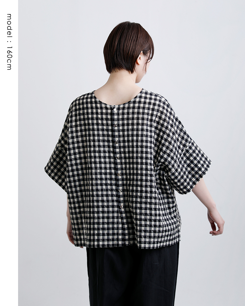 universal seven(ユニヴァーサルセブン)シースルーギンガム2wayワイドブラウスus253bl025