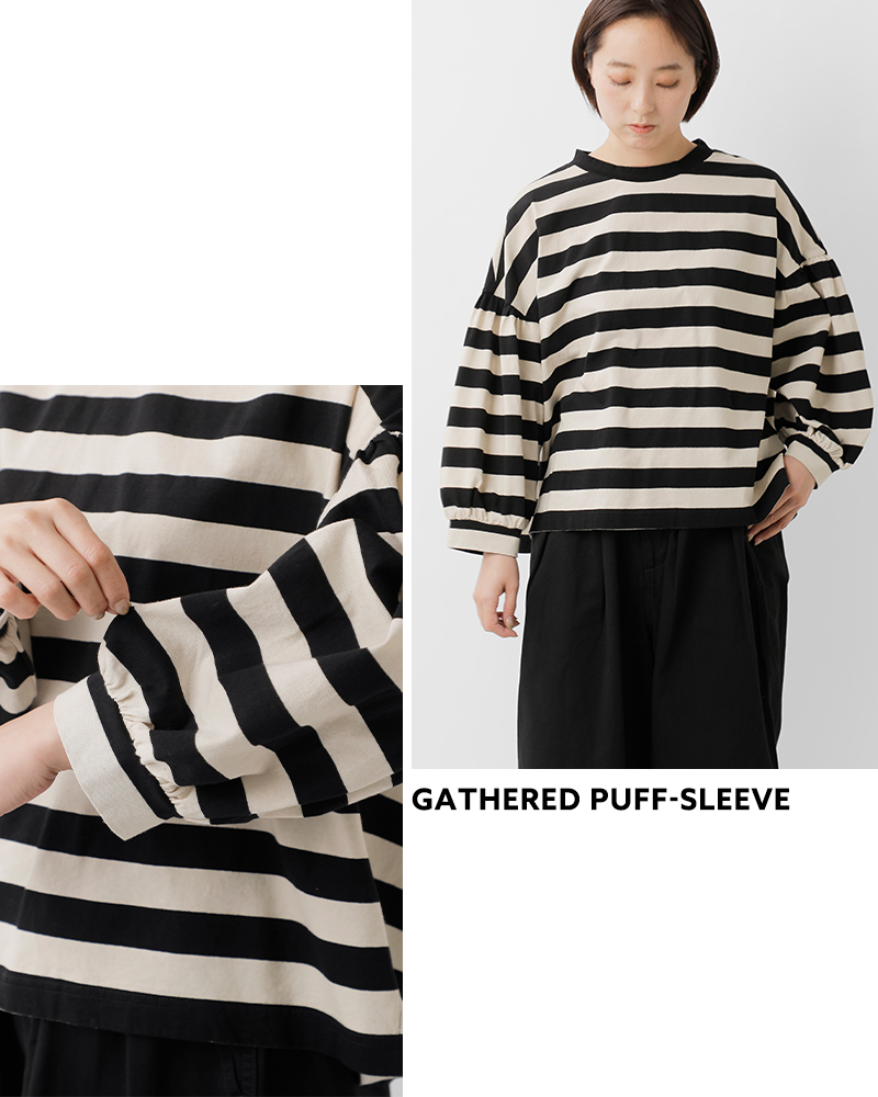 universal seven(ユニヴァーサルセブン)度詰め天竺ボーダーギャザーパフプルオーバーus260ct015