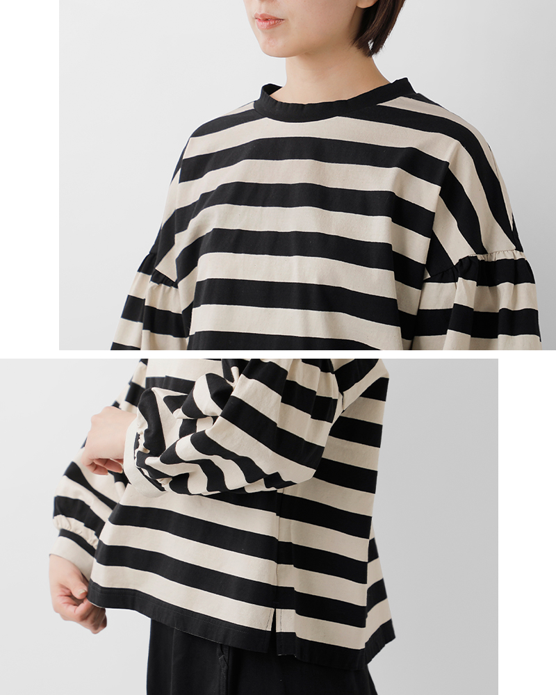 universal seven(ユニヴァーサルセブン)度詰め天竺ボーダーギャザーパフプルオーバーus260ct015