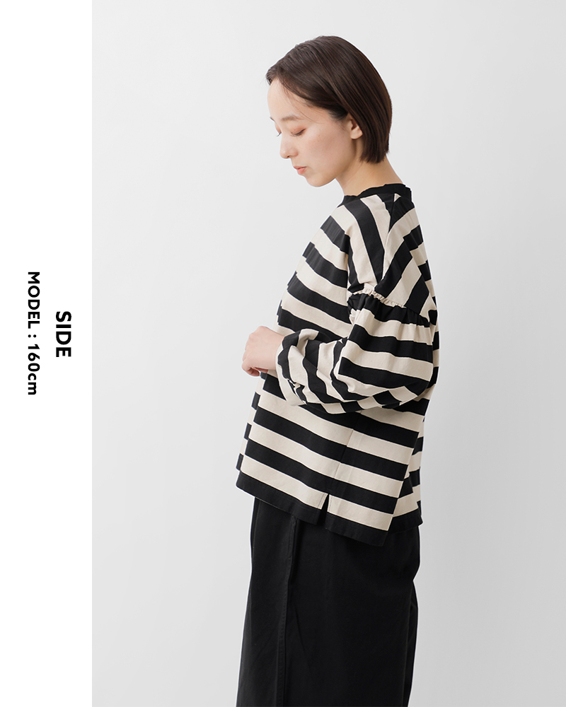 universal seven(ユニヴァーサルセブン)度詰め天竺ボーダーギャザーパフプルオーバーus260ct015