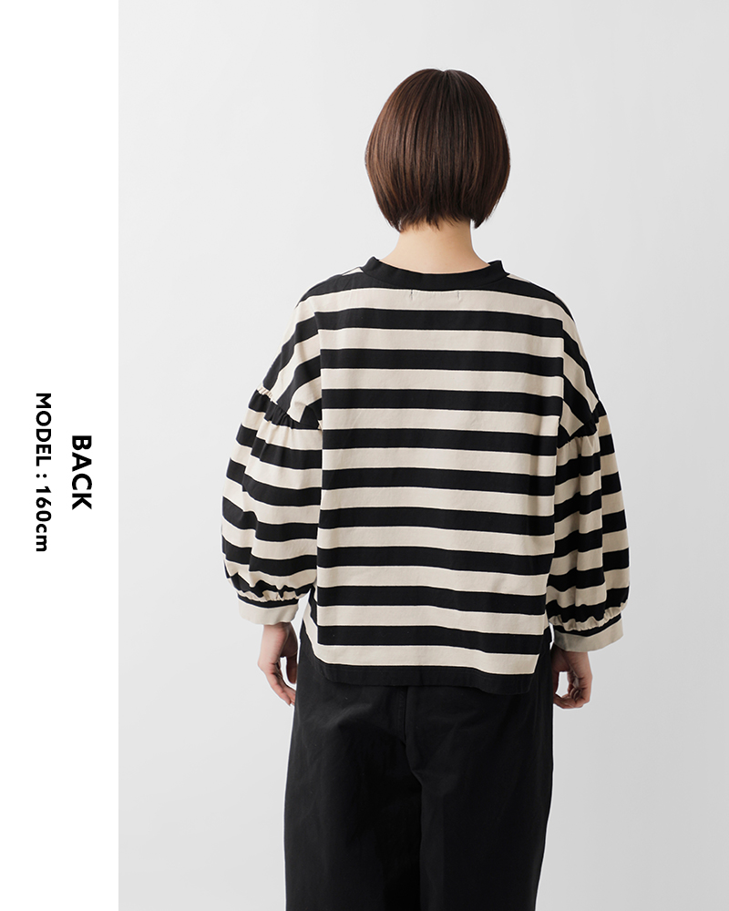 universal seven(ユニヴァーサルセブン)度詰め天竺ボーダーギャザーパフプルオーバーus260ct015