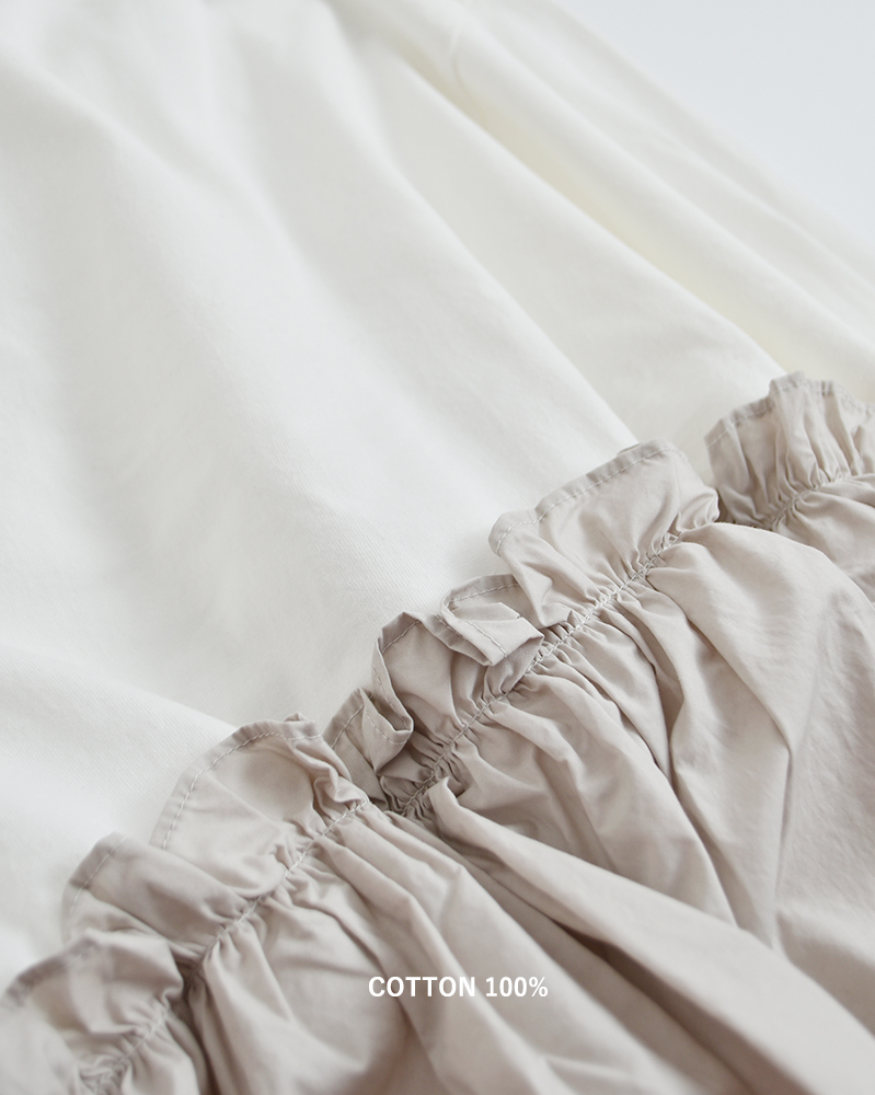 universal seven(ユニヴァーサルセブン)クラシック天竺バイカラーアシンメトリーフリルプルオーバーus261ct018