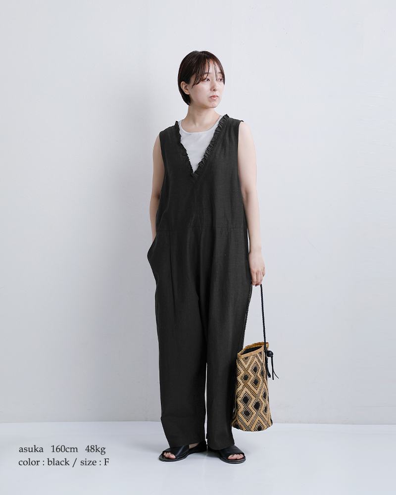 universal seven(ユニヴァーサルセブン)コットンキュプラリネンリトルフリルサロペットus261pt026