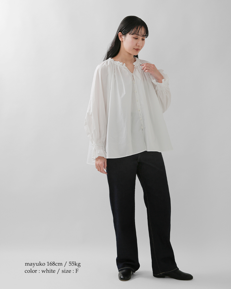 universal tissu(ユニヴァーサルティシュ)ナチュラルタイプライター/ストライプギャザーパフブラウスut260bl003