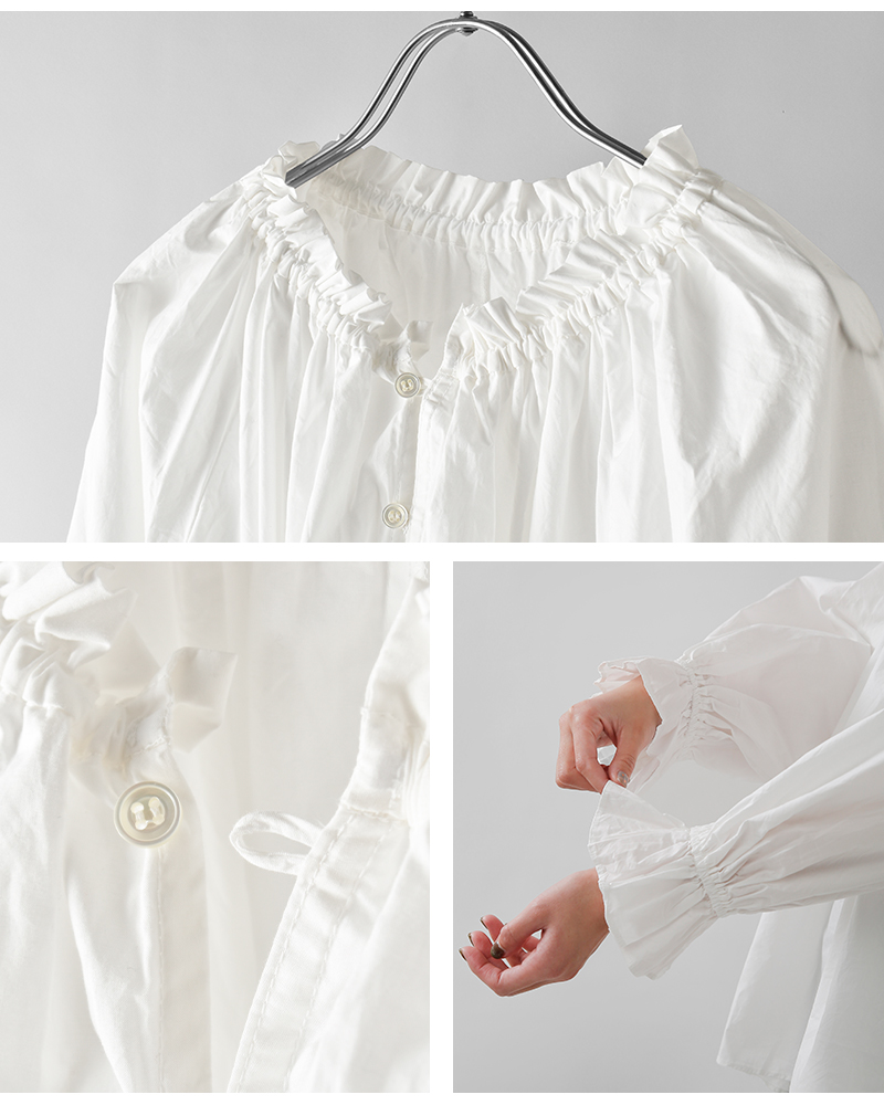 universal tissu(ユニヴァーサルティシュ)ナチュラルタイプライター/ストライプギャザーパフブラウスut260bl003