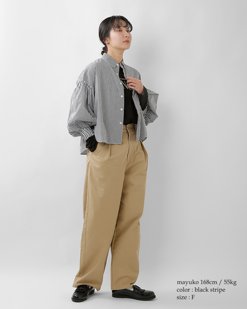 universal tissu(ユニヴァーサルティシュ)ナチュラルタイプライター/ストライプシャーリングフレアシャツブラウスut260bl004