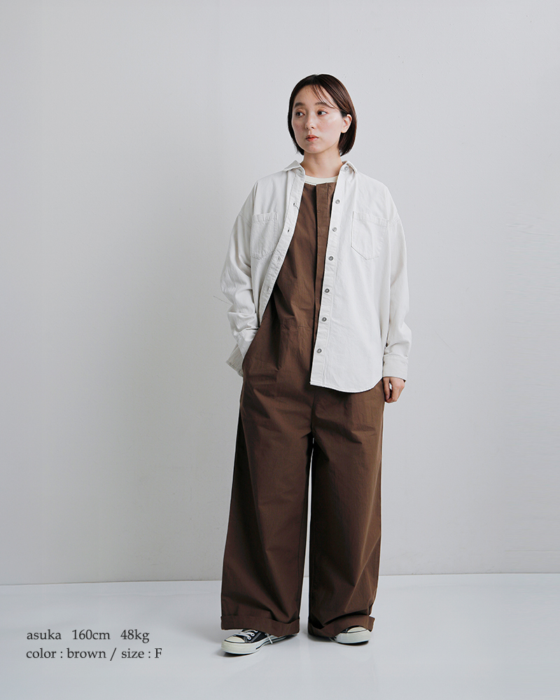 universal tissu(ユニヴァーサルティシュ)コットンリヨセル起毛ワッシャーブロードボートネックサロペットパンツut260pt009