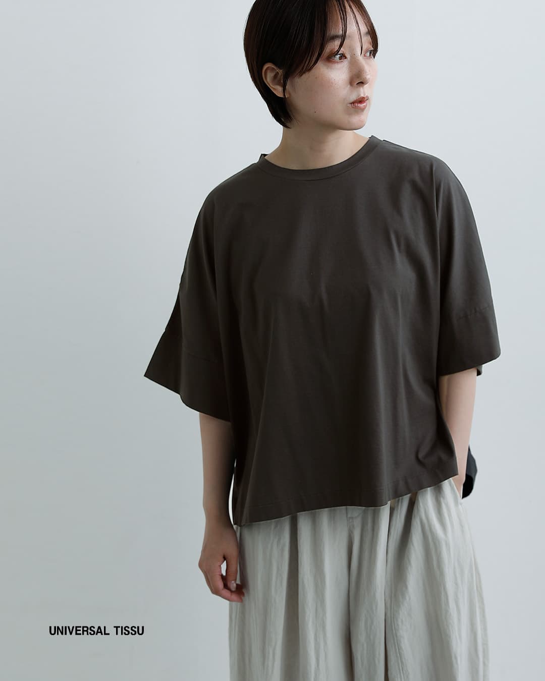 universal tissuコンパクトクールローレル天竺 ドルマンスリーブ ワイド Tシャツ ut261ct019