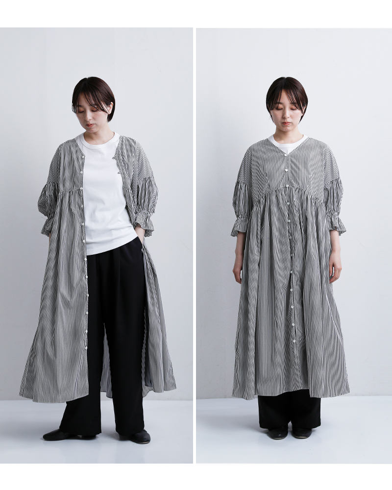 universal tissu(ユニヴァーサルティシュ)コットンストライプギャザースリーブワンピースut261op011