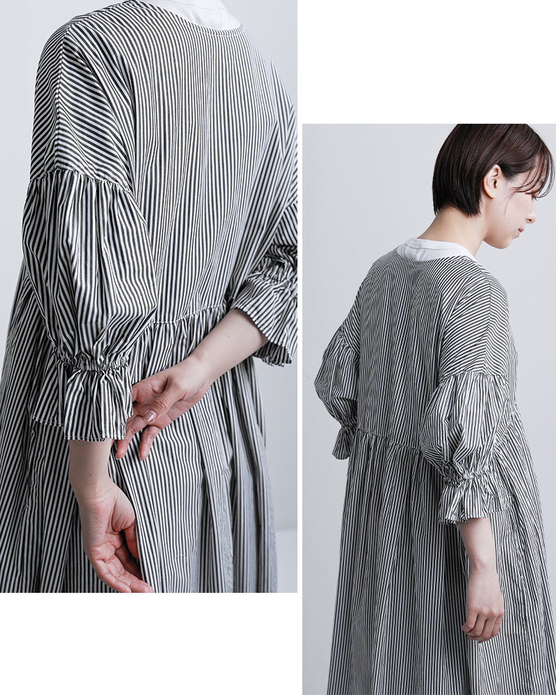 universal tissu(ユニヴァーサルティシュ)コットンストライプギャザースリーブワンピースut261op011