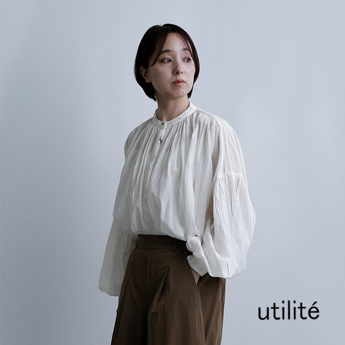 utilite(ユティリテ)ビスコースコットンギャザーブラウスut507ss44