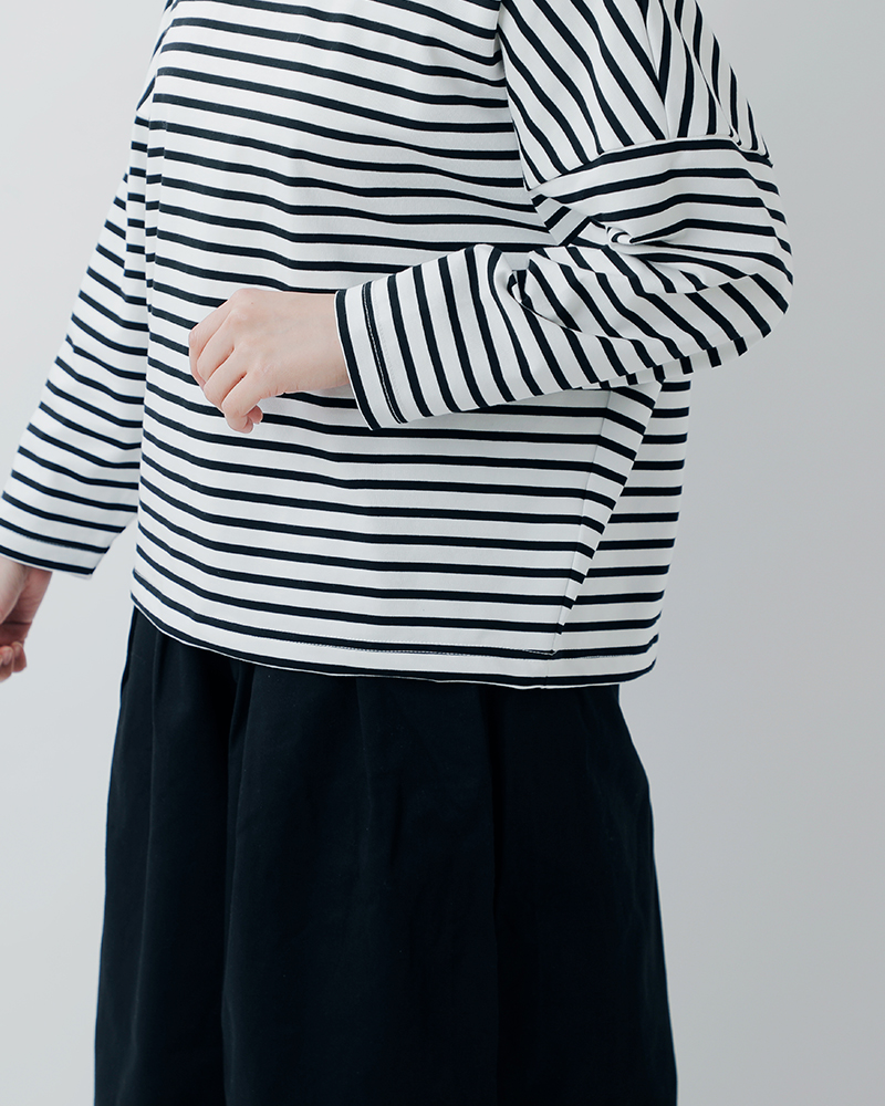 utilite(ユティリテ)ハイゲージコットン天竺ボーダー衿付き2wayプルオーバーut507ss82