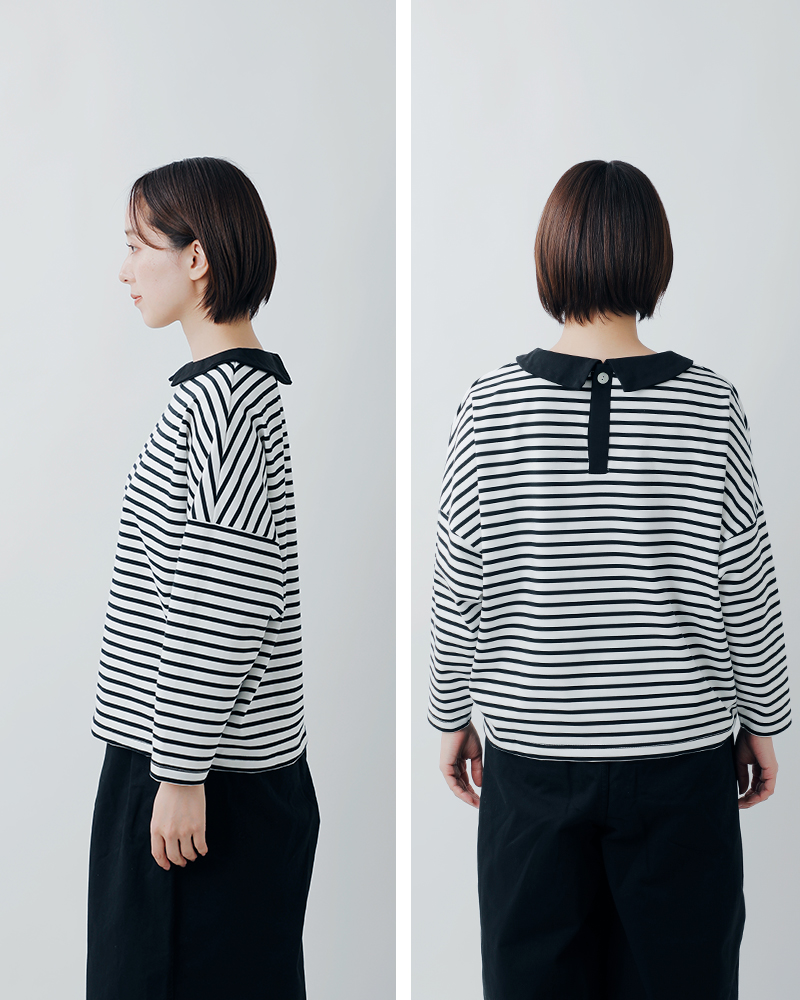 utilite(ユティリテ)ハイゲージコットン天竺ボーダー衿付き2wayプルオーバーut507ss82