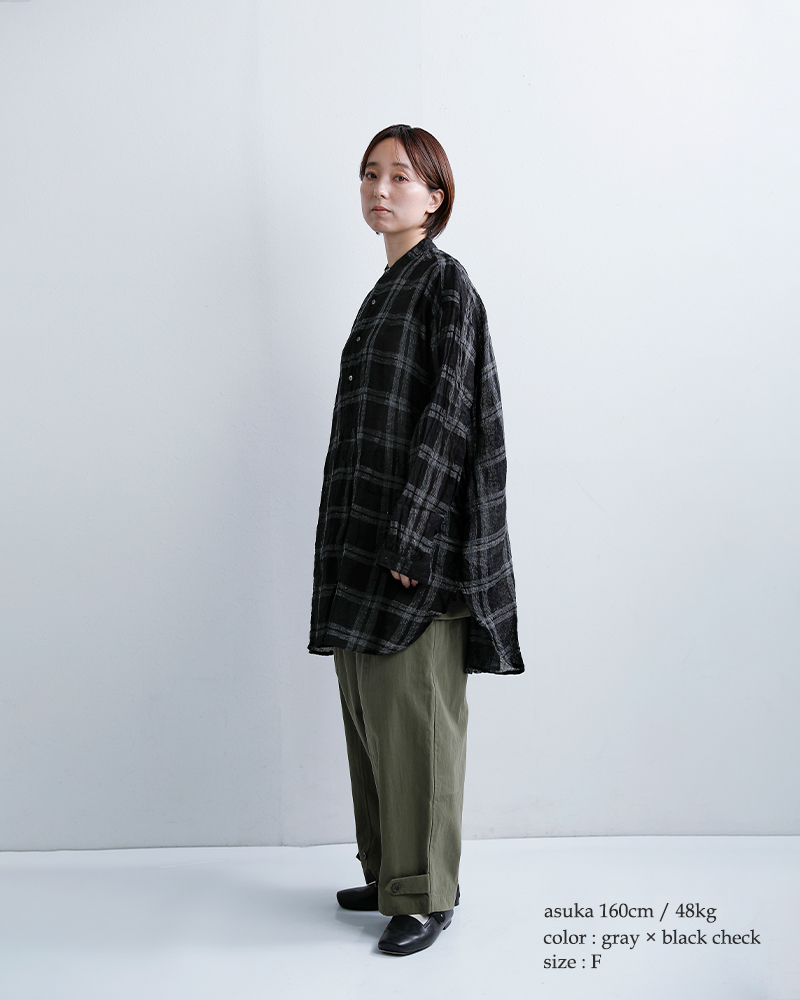 Veritecoeurリネンチェック ヨークシャツ vc-2809