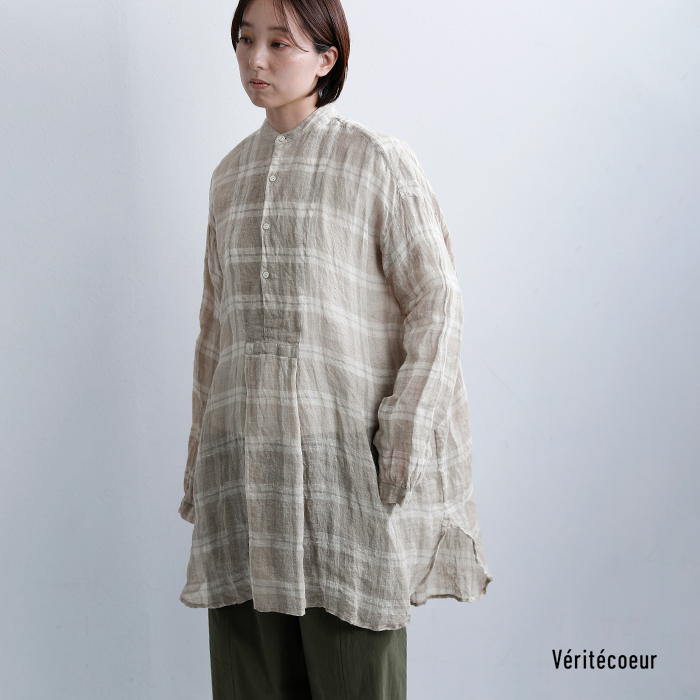 Veritecoeurリネンチェック ヨークシャツ vc-2809