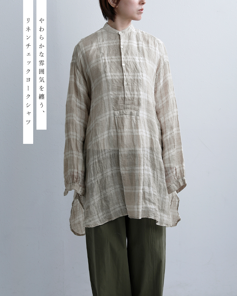 Veritecoeurリネンチェック ヨークシャツ vc-2809