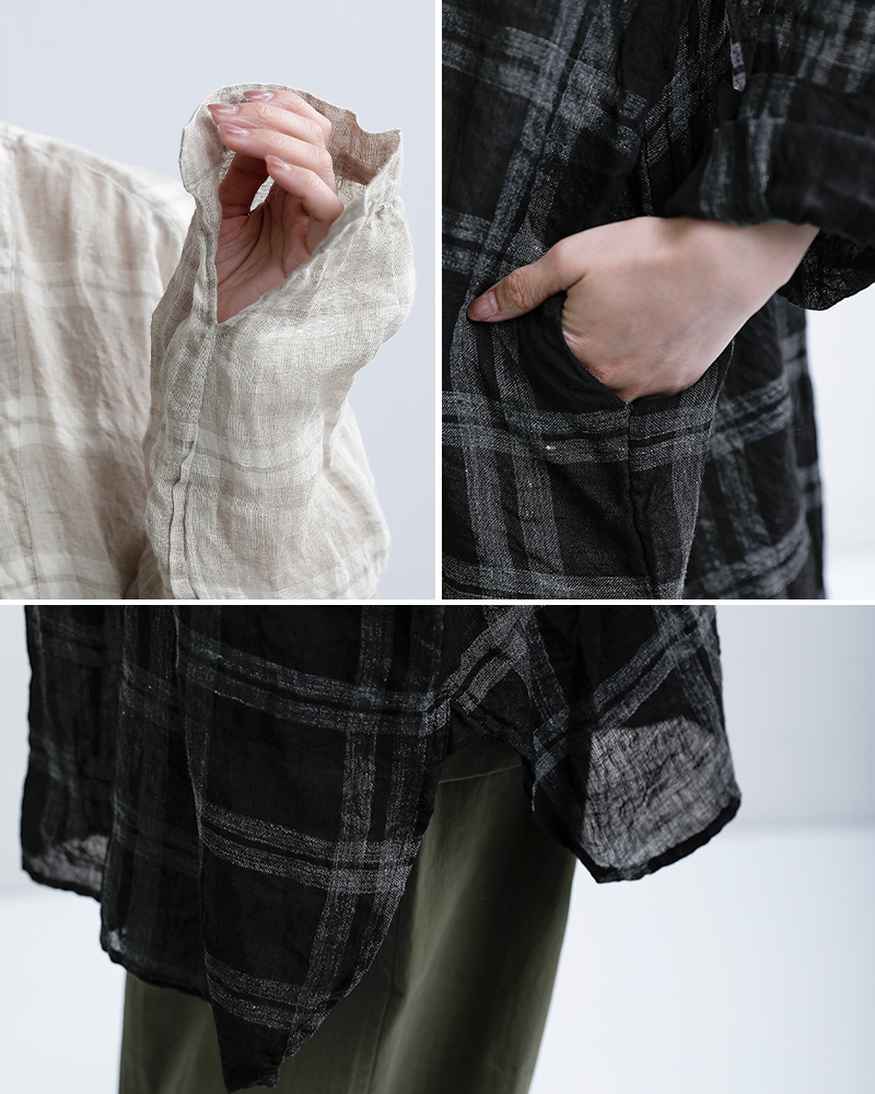 Veritecoeurリネンチェック ヨークシャツ vc-2809