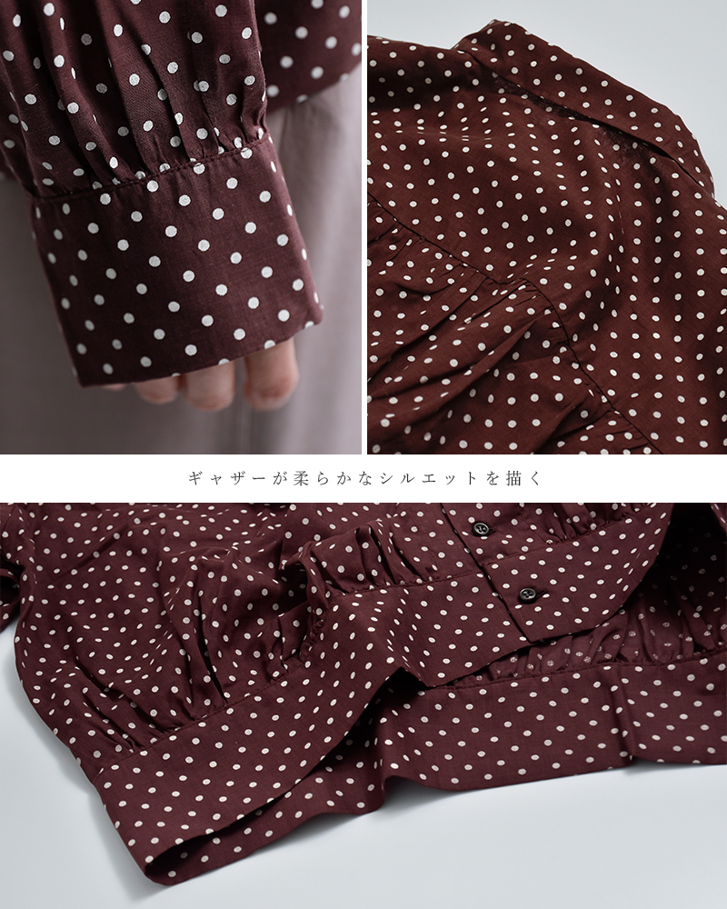 Veritecoeurドット ギャザー ブラウス vc-2823